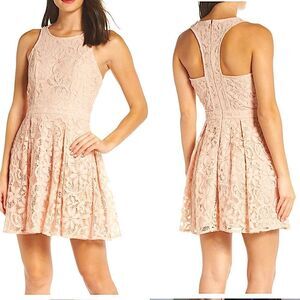 Lulus blush pink lace racer back zipper skater Formal Dance mini dress-M